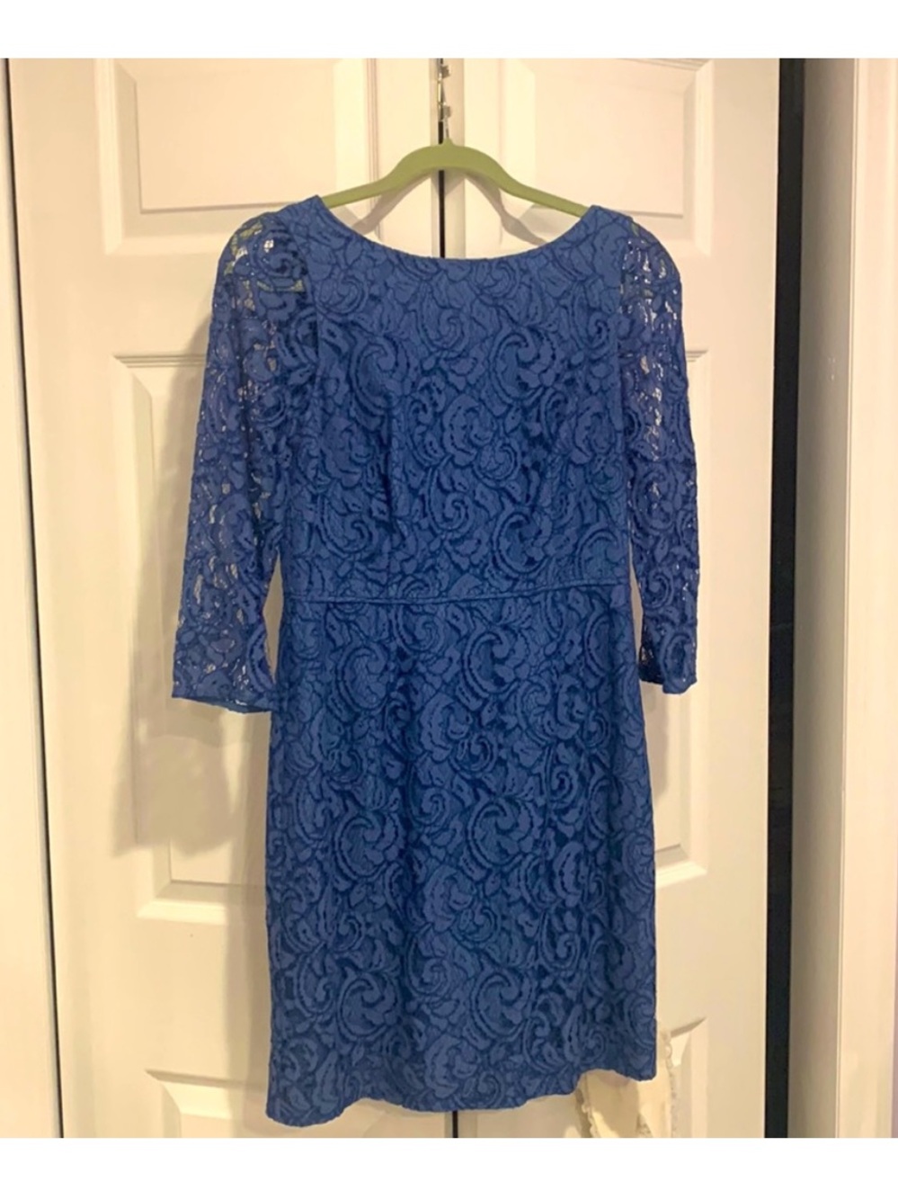 J. Crew blue lace dress with sleeves, worn once, knee length